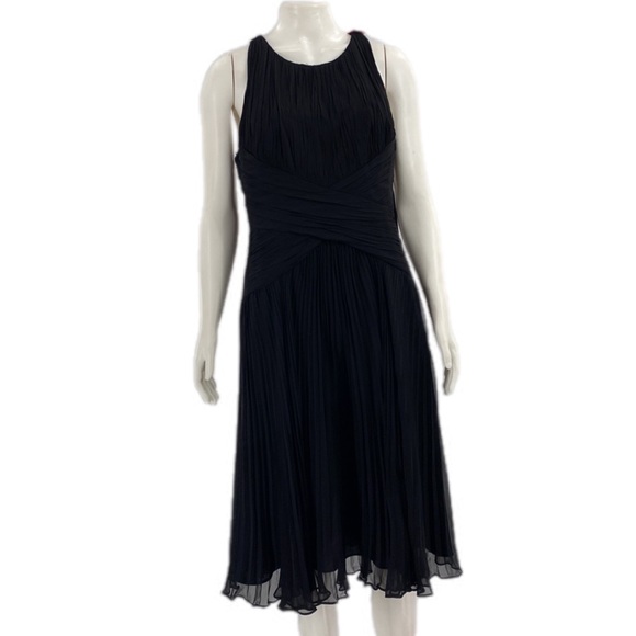 Anne Klein Black Flat Pleat Silk Cross Back Dress Size 10 - Picture 1 of 9